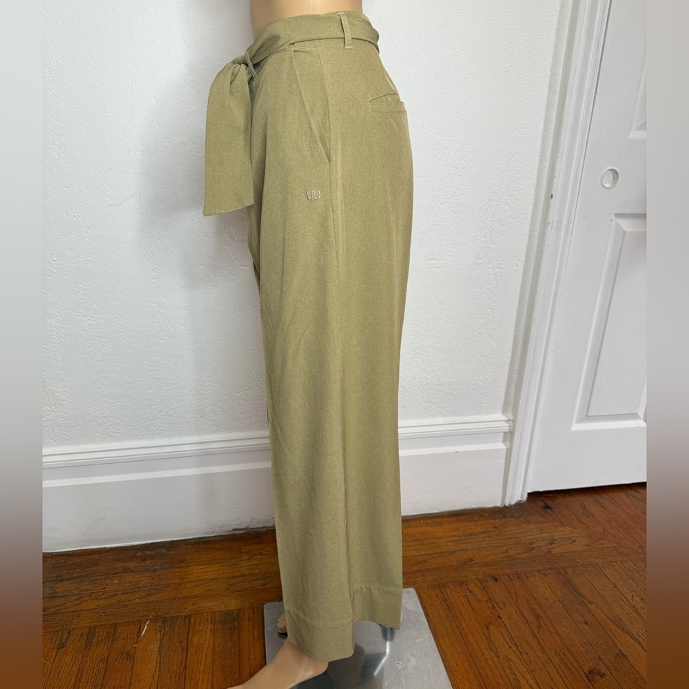 Albion Fit Bow Belt Tie Waist Cropped Wide Leg Pants Size S Heather Khaki - Picture 3 of 11